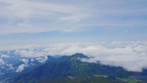 Aerial view of landscape against cloudy sky