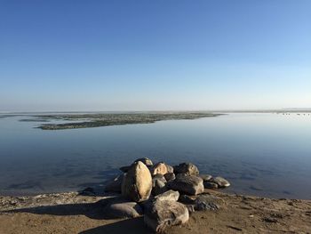 Scenic view of sea against clear sky