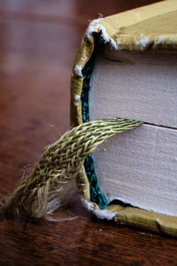 Close-up of book on table