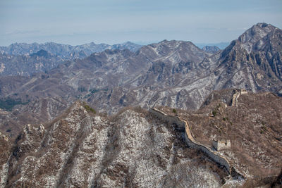 Aerial view of landscape and mountains against sky