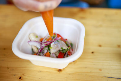 Close-up of food in bowl on table