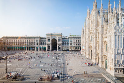 Milan duomo cathedral and square, vittorio emanuele gallery, lombardy, italy at sunrise