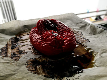 Close-up of red berries on table