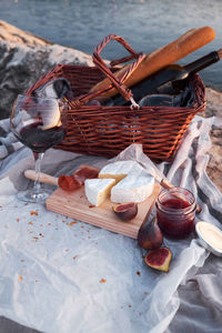 High angle view of food in basket