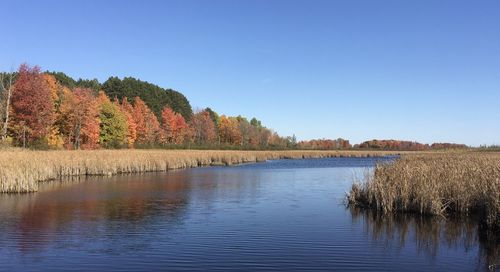 Scenic view of lake against clear sky