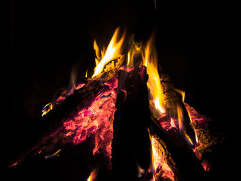 Close-up of fire in the dark