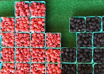 Directly above shot of berry fruits for sale on table