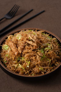 High angle view of food in bowl on table