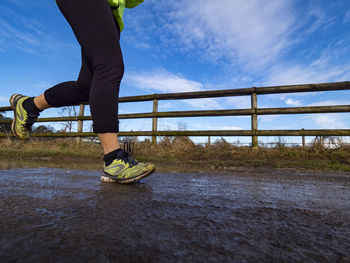 Running on a muddy trail