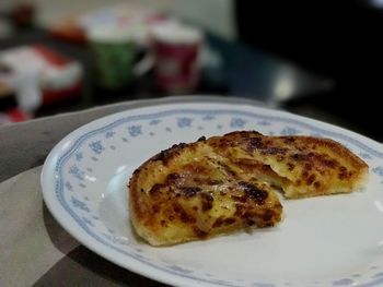 Close-up of fried egg in plate