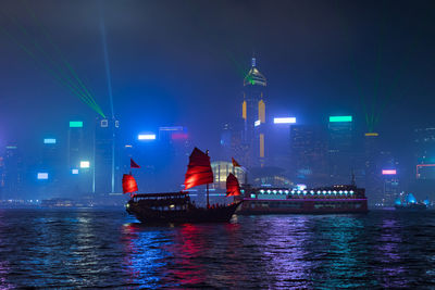 Ship in sea at night