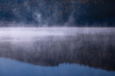 Scenic view of lake by trees against sky