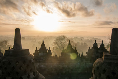 Panoramic view of temple against sky during sunset