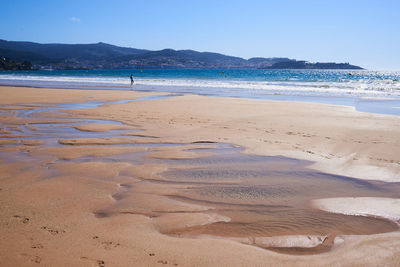 Scenic view of beach against clear sky