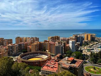 High angle view of cityscape against sky