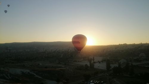 View of hot air balloon at sunset