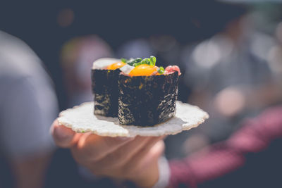 Sushi wrapped in a delicious seaweed that looks delicious in the morning in japan.