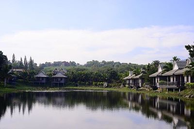 Reflection of houses in lake