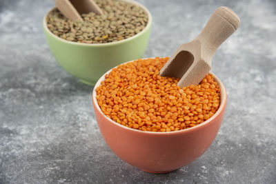 Close-up of fresh food in bowl on table
