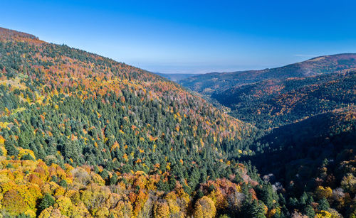 Scenic view of mountains against sky during autumn