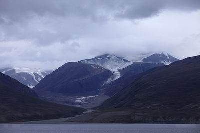 Scenic view of snowcapped mountains against sky