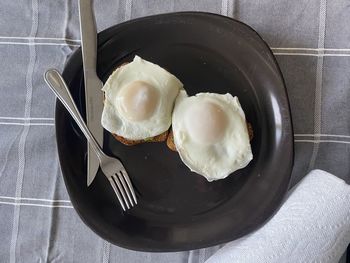 High angle view of breakfast on table