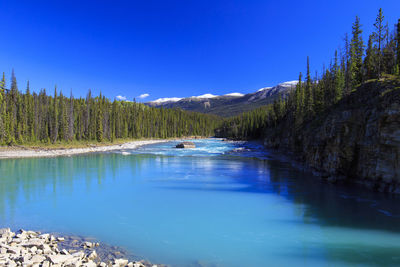 Scenic view of lake against blue sky