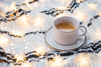 High angle view of coffee cup