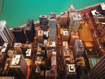 High angle view of buildings in city