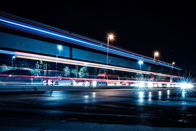 Light trails on road at night