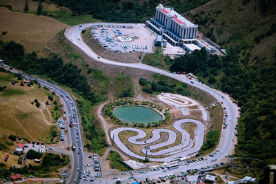 High angle view of cars on road
