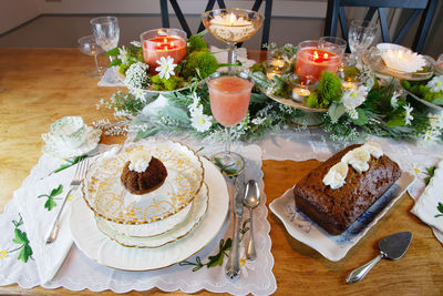 High angle view of food on table