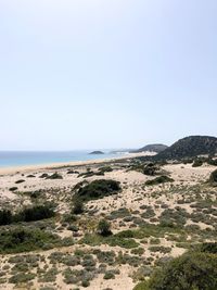 Scenic view of beach against clear sky