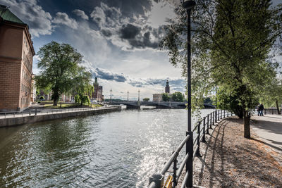 Scenic view of river by trees against sky