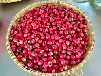 High angle view of strawberries in basket