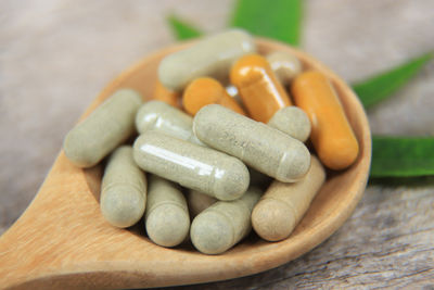 Close-up of pills on table