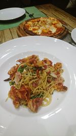 Close-up of meal served on table