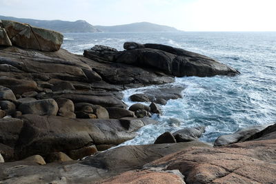 Scenic view of sea against clear sky