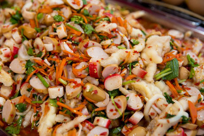 High angle view of chopped vegetables in plate