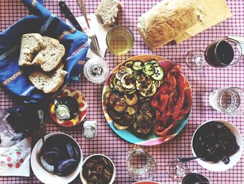 High angle view of food served in plate