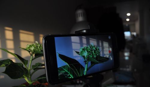 Close-up of mobile phone on table