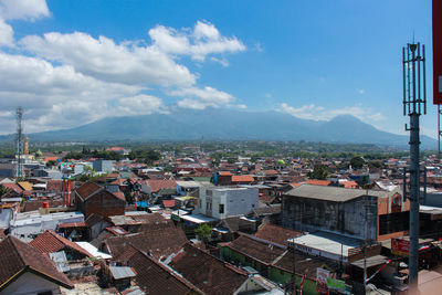 High angle view of townscape against sky