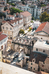 High angle view of buildings in city