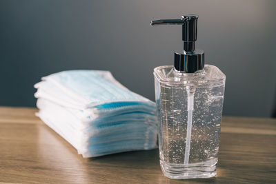 Close-up of water bottle on table