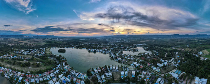 High angle view of townscape against sky