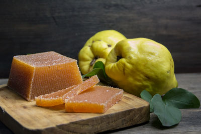 Close-up of oranges on cutting board