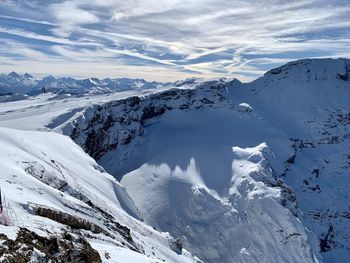 Scenic view of snowcapped mountains against sky