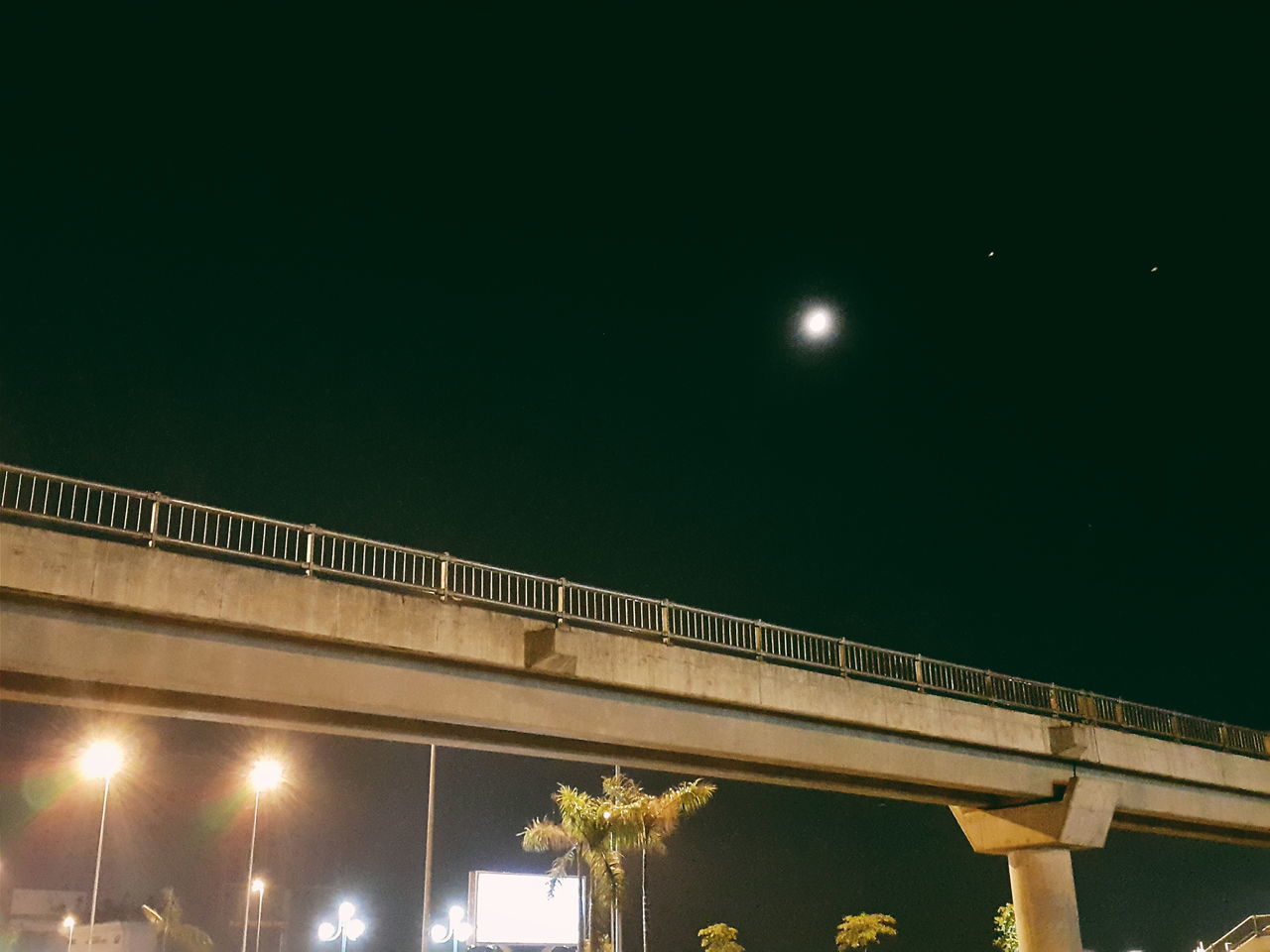 night, moon, illuminated, bridge - man made structure, connection, architecture, low angle view, built structure, moonlight, outdoors, clear sky, sky, no people, astronomy