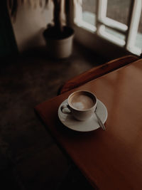 High angle view of coffee on table