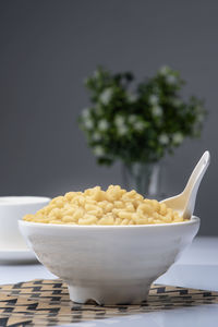 Close-up of ice cream in bowl on table